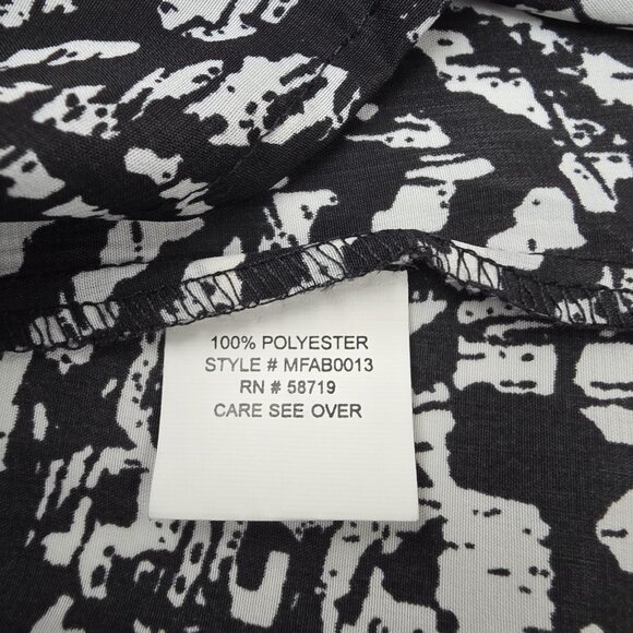 Notations Blouse Womens XL Black White Abstract Print Roll Tab Sleeve Top V Neck - Picture 7 of 10